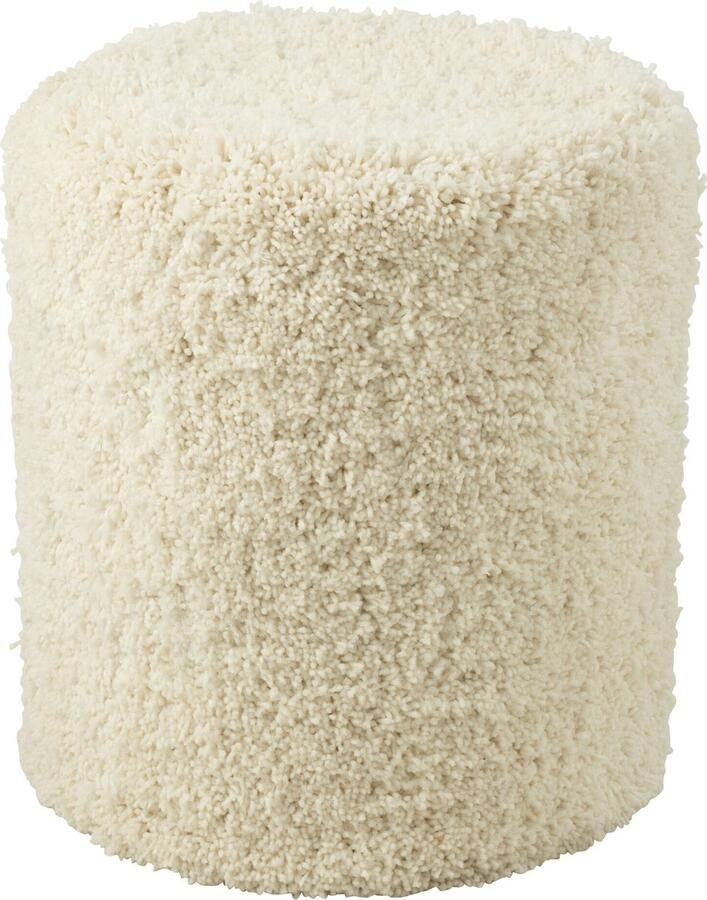 J-Line poef cylinder pluizig polyester creme