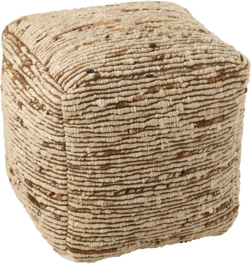 J-Line poef Geweven wol ecru bruin