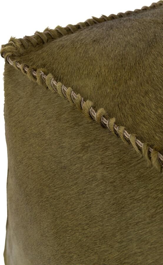 J-Line Poef Koehaar Leder Olijf