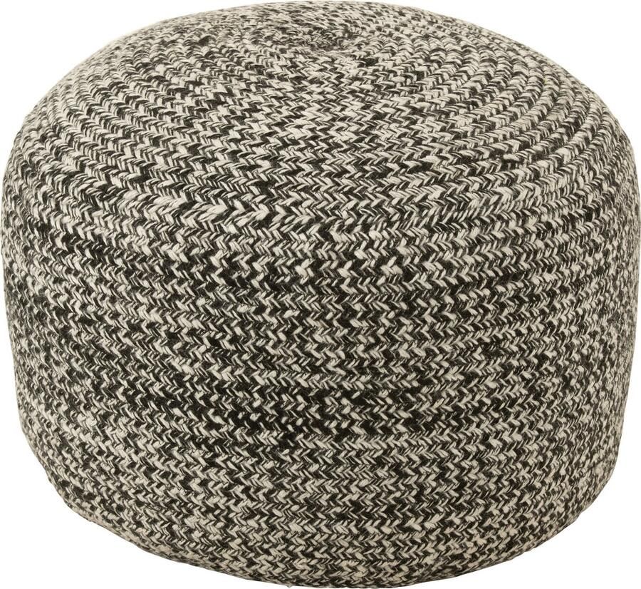 J-Line Poef Miami Outdoor Polyester Zwart wit 50x50x35cm