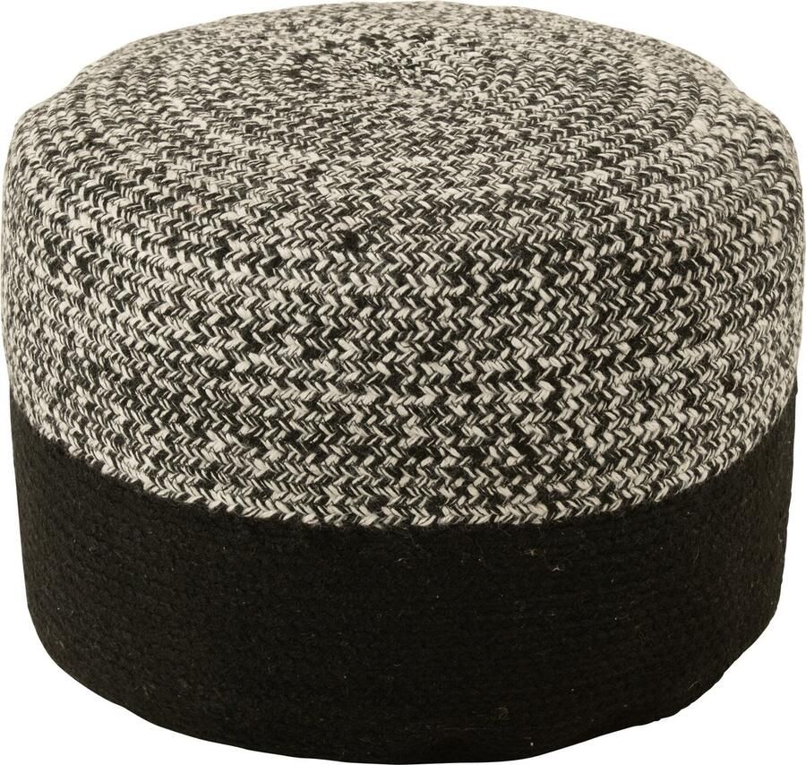 J-Line Poef Miami Outdoor Streep Polyester Zwart wit 50x50x35cm