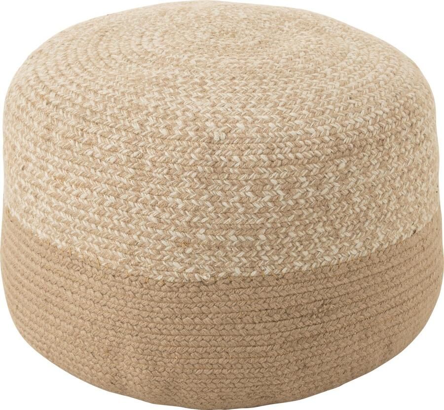 J-Line Poef Miami Streep Outdoor Polyester Naturel wit 50x50x35cm