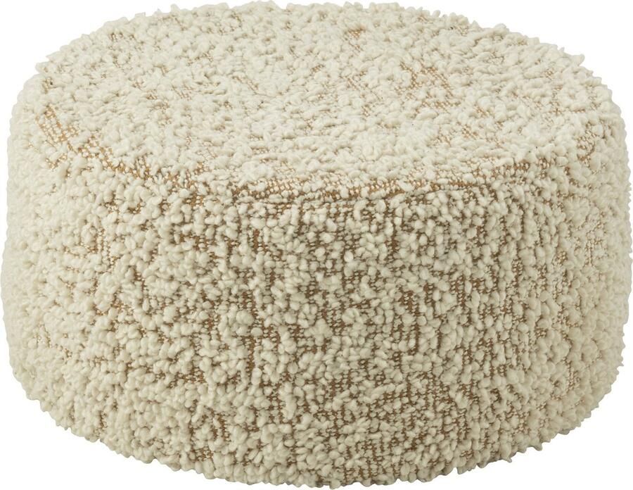 J-Line poef rond bouclé katoen polyester camel creme