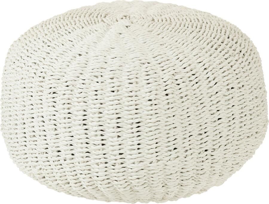 J-Line poef rond geweven kunststof wit
