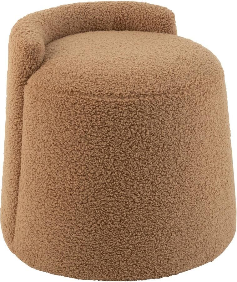 J-Line poef teddy rond + rugleuing bouclé textiel camel - Foto 2