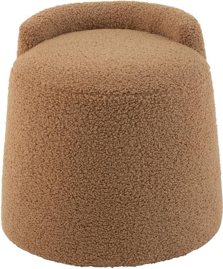 J-Line poef teddy rond + rugleuing bouclé textiel camel