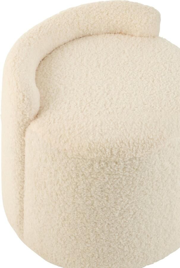 J-Line poef teddy rond + rugleuing bouclé textiel wit - Foto 2