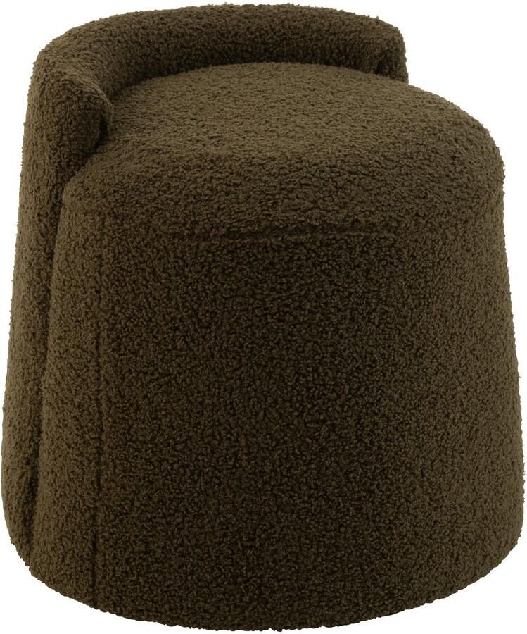 J-Line poef teddy rond+rugleuing bouclé textiel groen