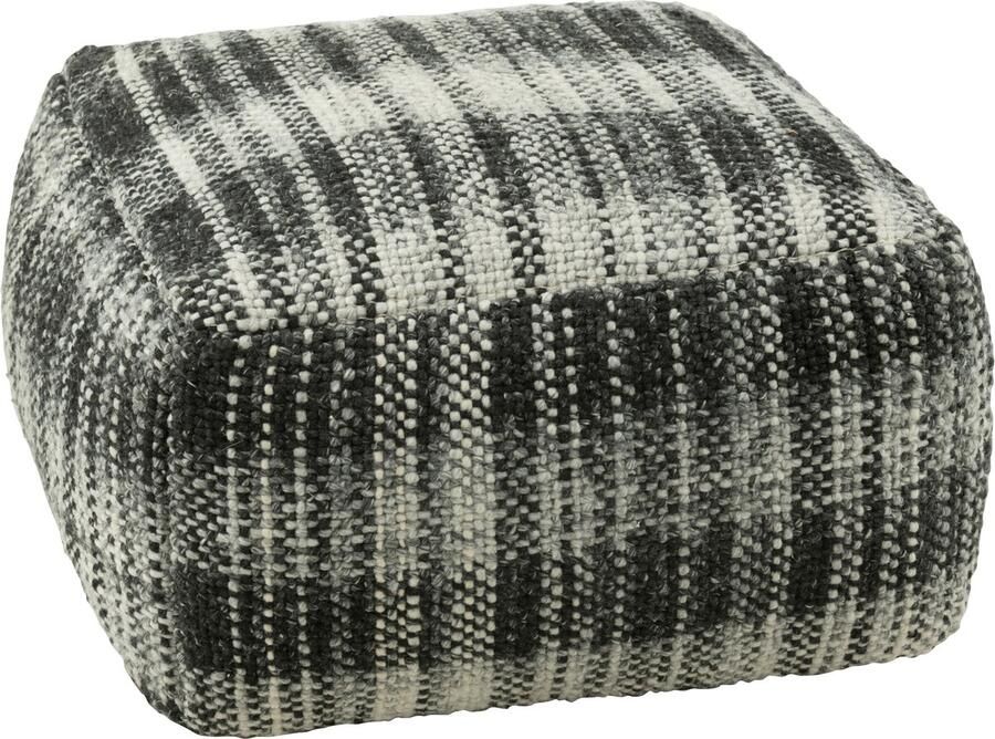 J-Line poef vierkant geruit wol grijs zwart