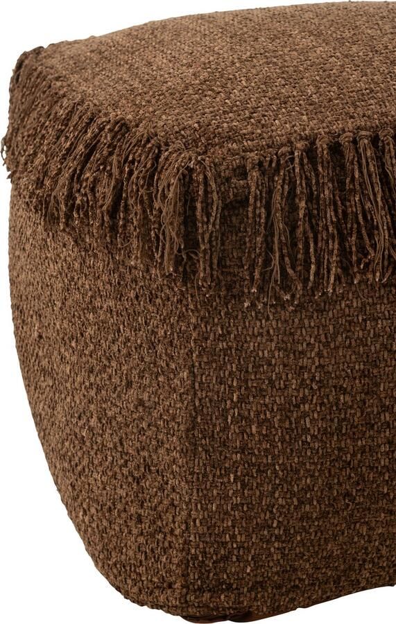 J-Line poef Vierkant Gewoven + Franjes viscose bruin - Foto 2