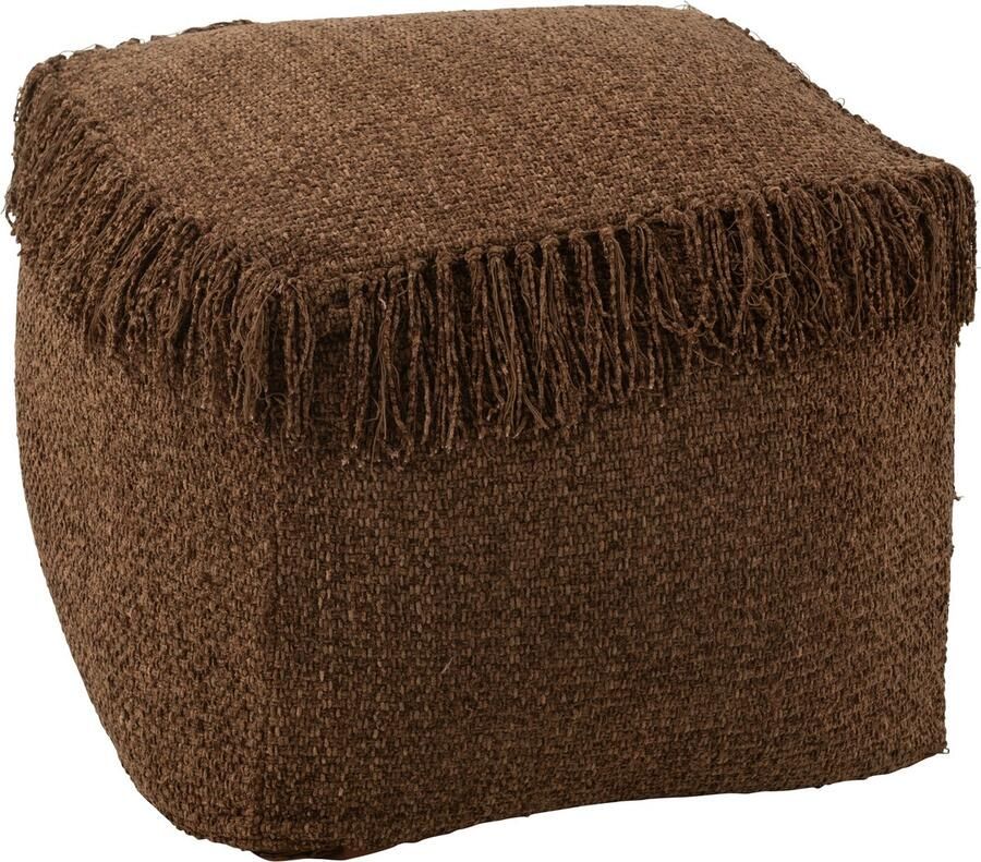 J-Line poef Vierkant Gewoven + Franjes viscose bruin