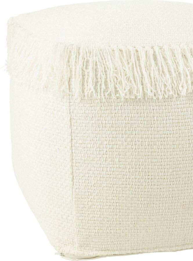 J-Line poef Vierkant Gewoven + Franjes viscose wit - Foto 2
