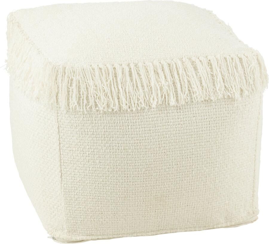 J-Line poef Vierkant Gewoven + Franjes viscose wit
