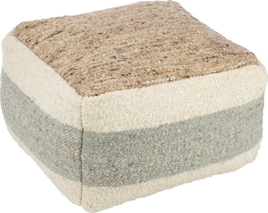 J-Line Poef Vierkant Streep Wol Mix 60x60x40cm