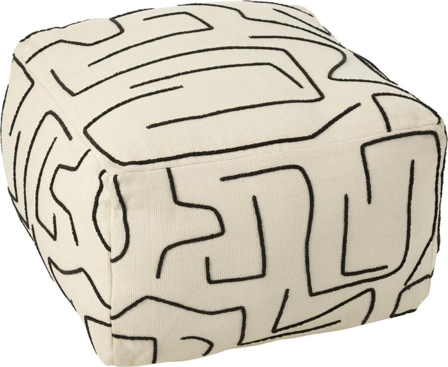 J-Line Poef Vierkant Strepen Bogen Katoen Wit Zwart