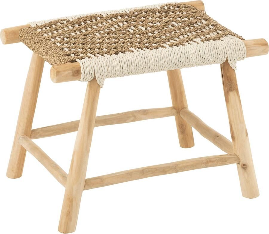 J-Line Poef Waverly Teak Hout Zeegras Naturel Wit
