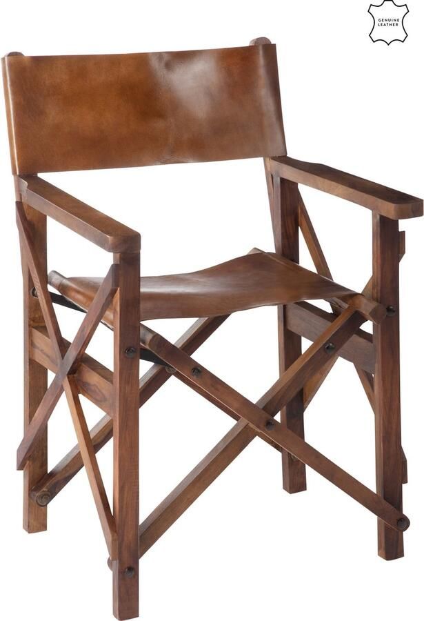 J-Line Regisseurstoel Plooibaar Hout leder Cognac 53x56x88cm