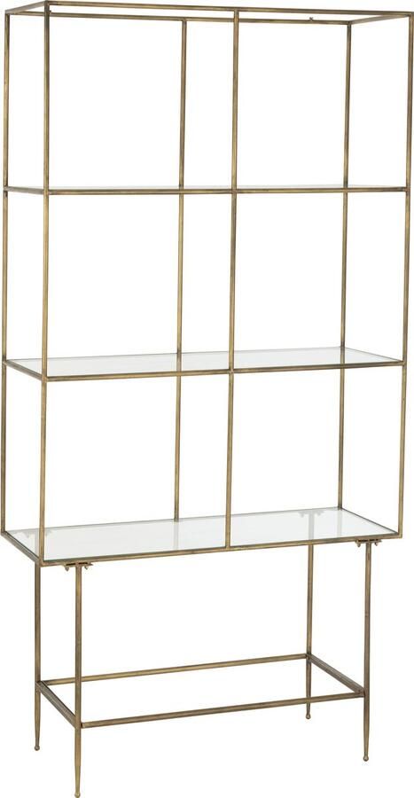 J-Line Rek 3 Legplanken Metaal glas Goud 100x40x200cm