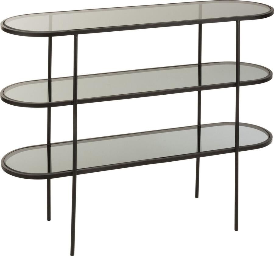 J-Line Rek 3 Niveau Metaal glas Zwart 100x30x80cm