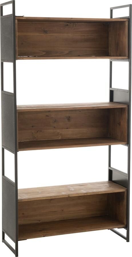 J-Line Rek Gerecycleerd Hout metaal Zwart naturel Small 100x40x200cm