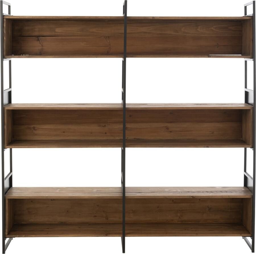 J-Line rek gerecycleerd hout metaal zwart naturel large