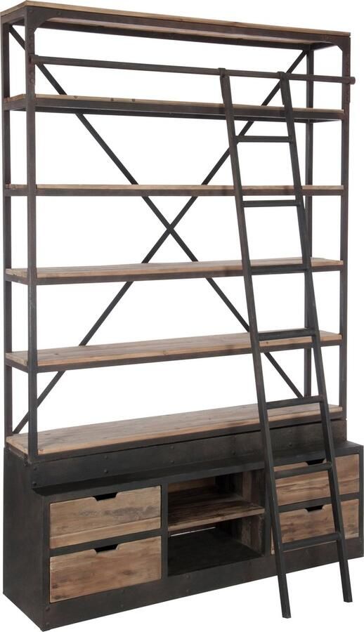 J-Line Rek+ladder 4schap Hout metaal Naturel bruin 160x45x243cm