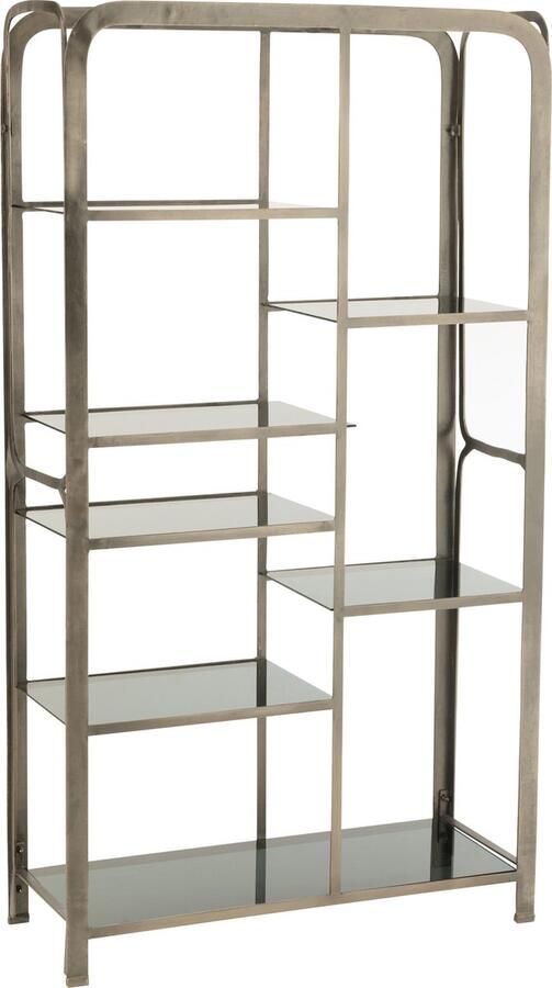 J-Line Rek Quzo Antiek Ijzer glas Grijs 91x36x169cm