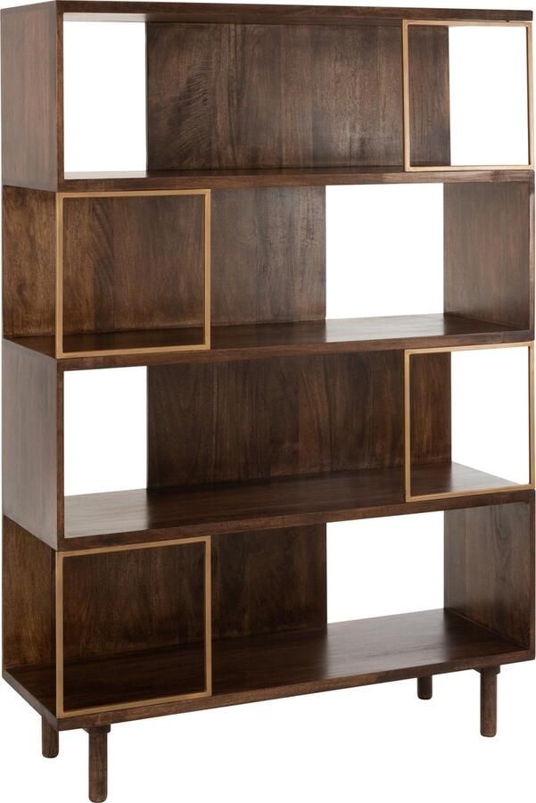 J-Line Rek Rafi 4 Niveaus Ijzer mango Hout Goud donker Bruin 115x40x167.5cm