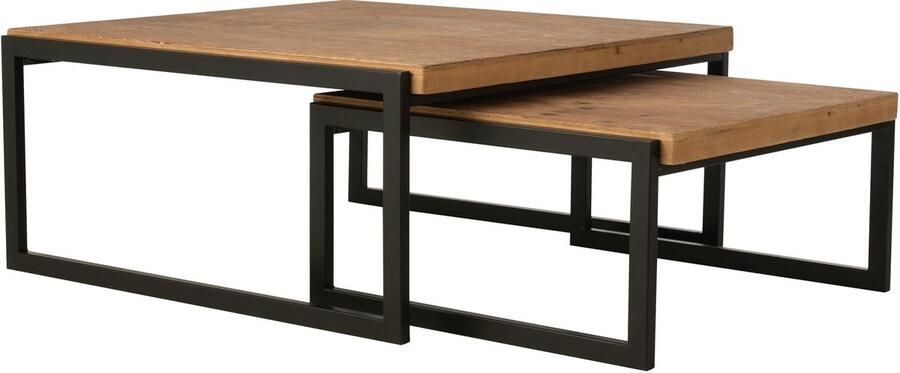 J-Line salontafel Dos hout naturel zwart set van 2