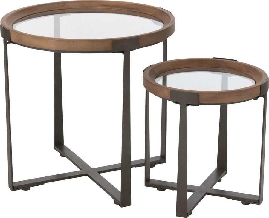J-Line Set Van 2 Salontafel Mine Glas spar Hout Naturel zwart 60x60x60cm