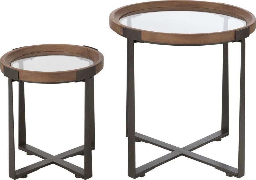 J-Line salontafel Mine glas hout naturel zwart 2 stuks