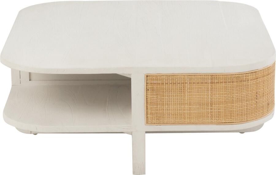 J-Line Salontafel Molly Exotiek Hout Rotan Wit 89.00 x 89.00 x 38.00 cm