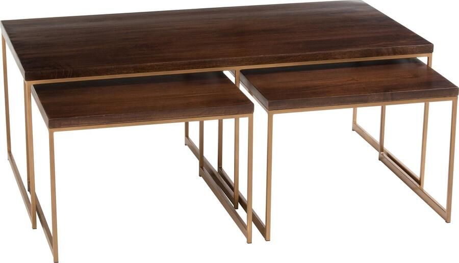 J-Line Salontafel Rafi 3Delig Ijzer Mango Hout Goud Donker Bruin 120.00 x 60.00 x 46.50 cm