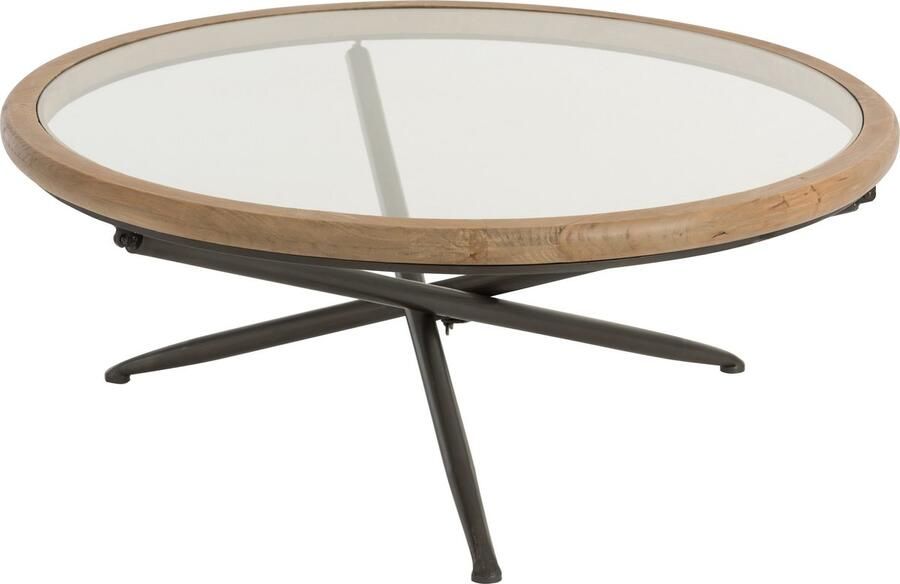 J-Line Tafel Rond Hout glas Bruin Large 100x100x40cm