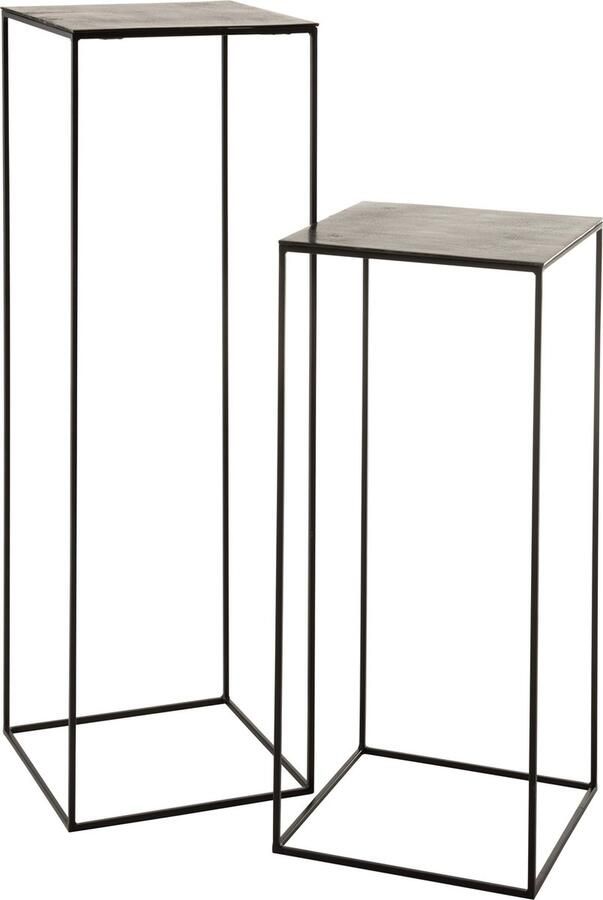 J-Line Set 2 Bijzettafels Hoog Vierkant Oxidize Aluminium ijzer Antiek Zwart groen 40x40x120.5cm