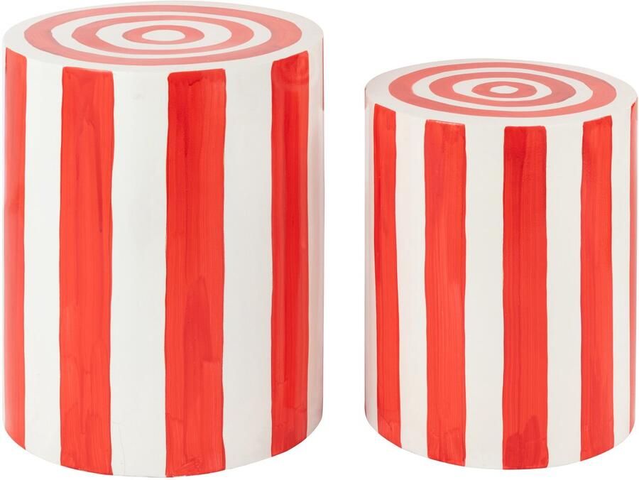 J-Line Set Van 2 Bijzettafel Gestreept Magnesiumoxide Rood Wit