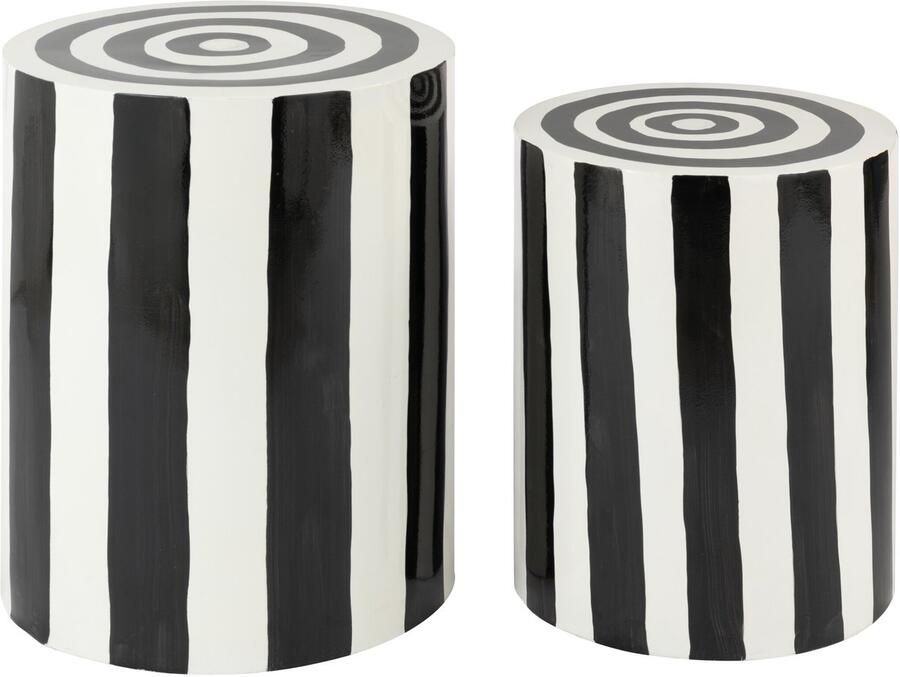J-Line Set Van 2 Bijzettafel Gestreept Magnesiumoxide Zwart Wit