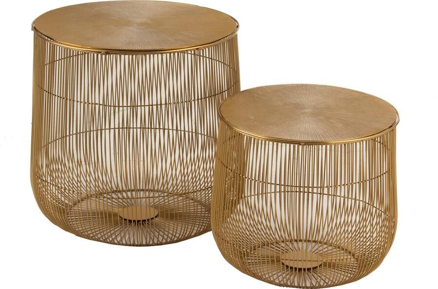 J-Line Set Van 2 Bijzettafels Mand Metaal Goud 47x47x46.5cm