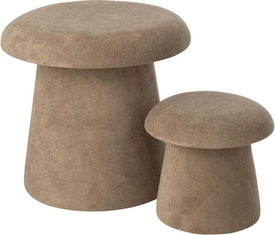 J-Line kruk Paddenstoel hout greige small set van 2 - Foto 2