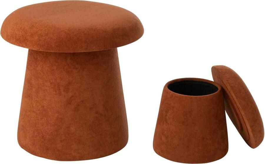 J-Line kruk Paddenstoel hout terracotta small set van 2 - Foto 2