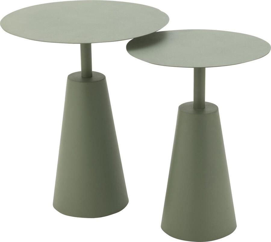 J-Line Set Van 2 Tafels Rond Ijzer Groen 48x48x56cm