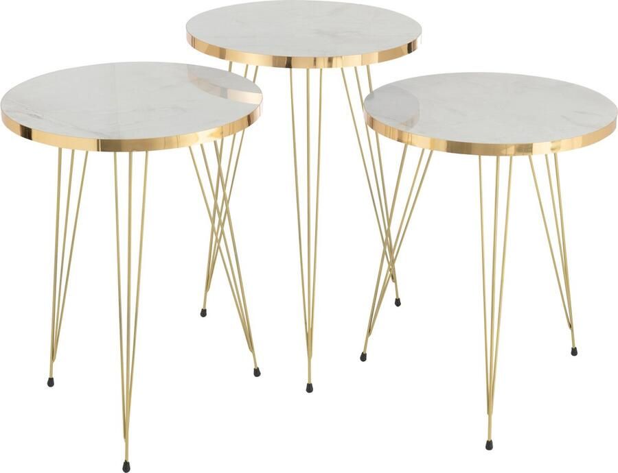 J-Line Set Van Drie Bijzettafels Mdf metaal Wit goud 38x38x56cm