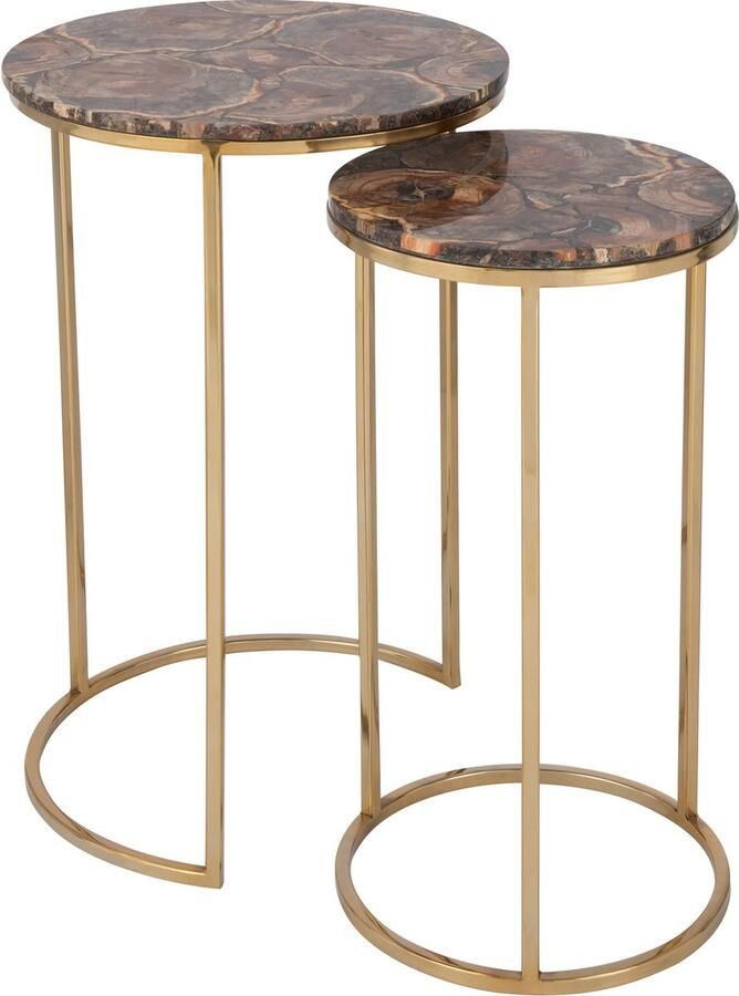 J-Line Set Van Twee Bijzettafels Petri Steen metaal Bruin zilver 35.5x35.5x61cm