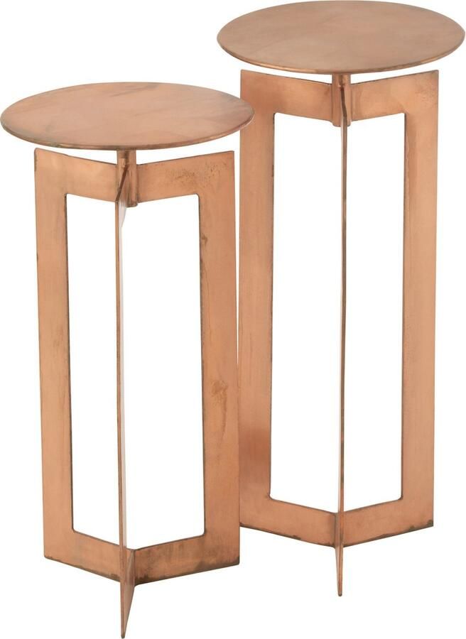 J-Line Set Van Twee Bijzettafels Zino Hoog Ijzer Koper 30x30x71cm