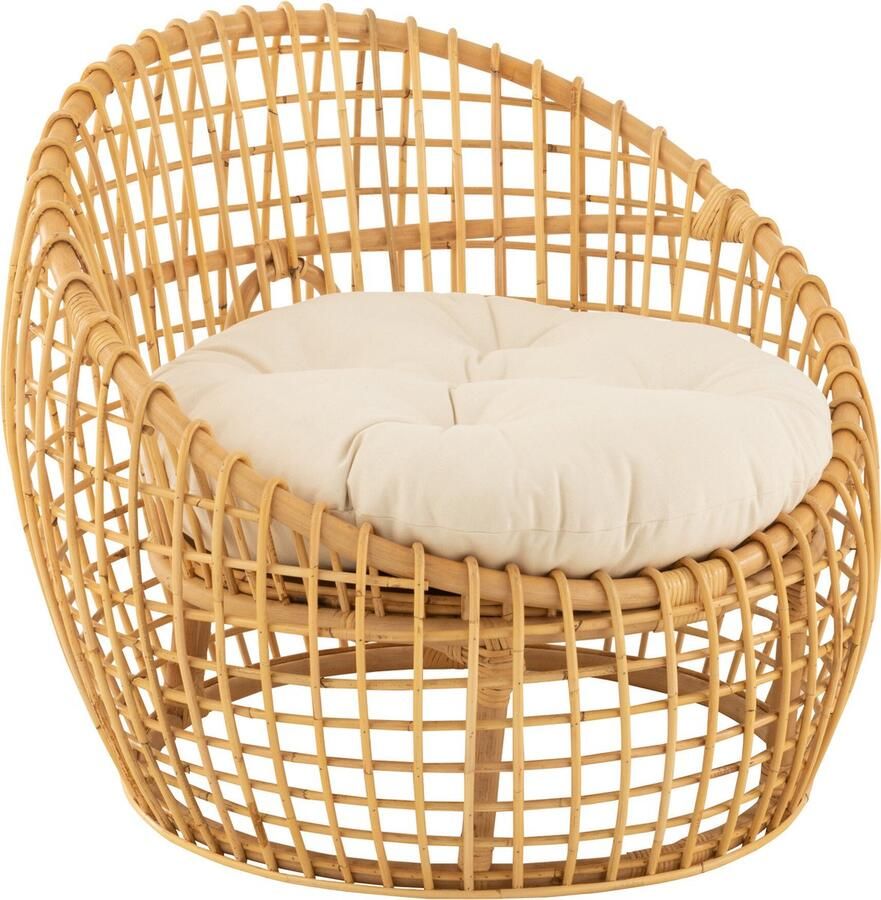J-Line Stoel Lise+kussen 1 Personen Rotan textiel Naturel wit 79x84x67cm - Foto 2