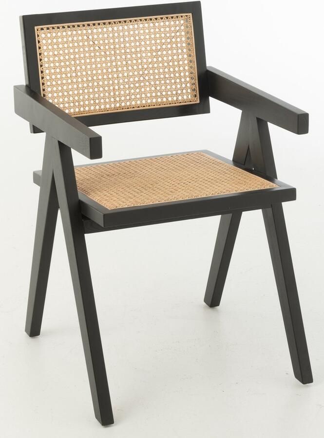 J-Line Stoel Rooster Essenhout Rattan Zwart