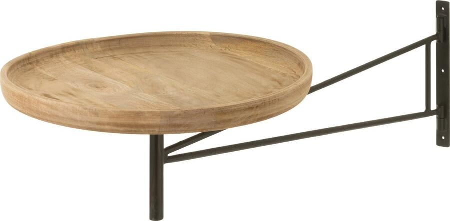 J-Line Tafel Muur Draaiend Rond Hout metaal Naturel 55x30.5x111cm