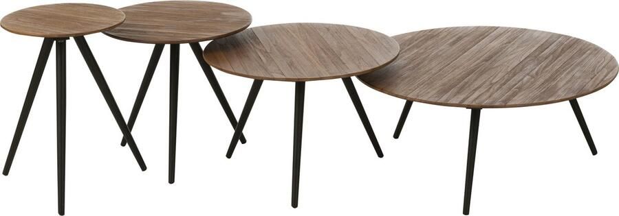 J-Line Set Van 4 Bijzettafel Rond Gerecycleerd Teak Naturel 30x30x45cm