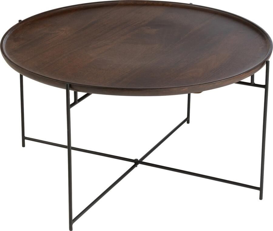 J-Line Tafel Rond Ijzer mangohout Bruin zwart 80x80x42cm