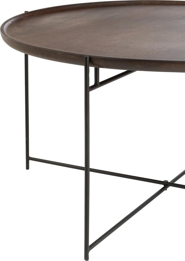 J-Line tafel Rond ijzer mangohout bruin zwart
